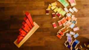 Colored blocks on the ground.