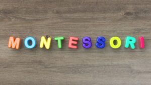 Montessori spelled in colored letters
