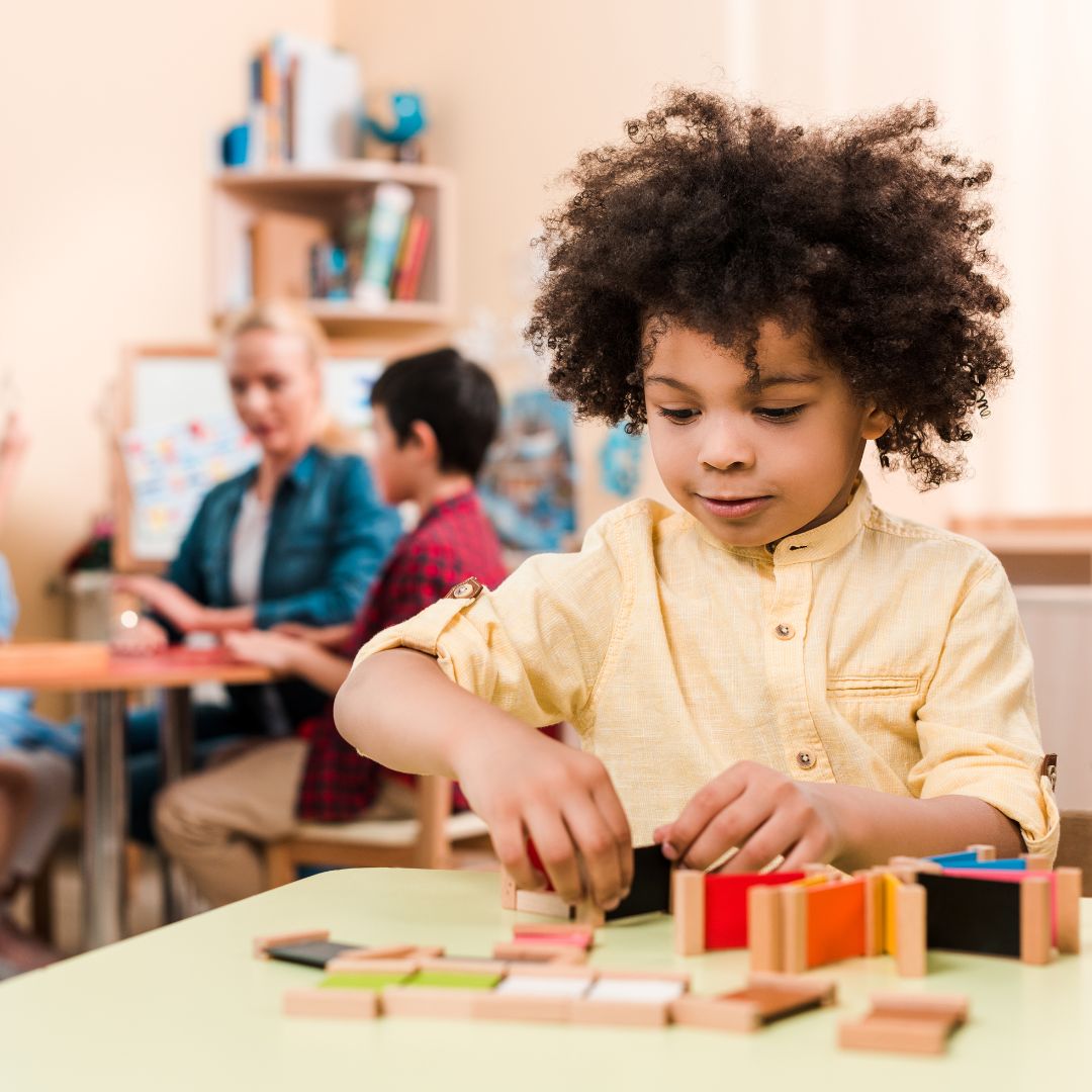 child working with shapes
