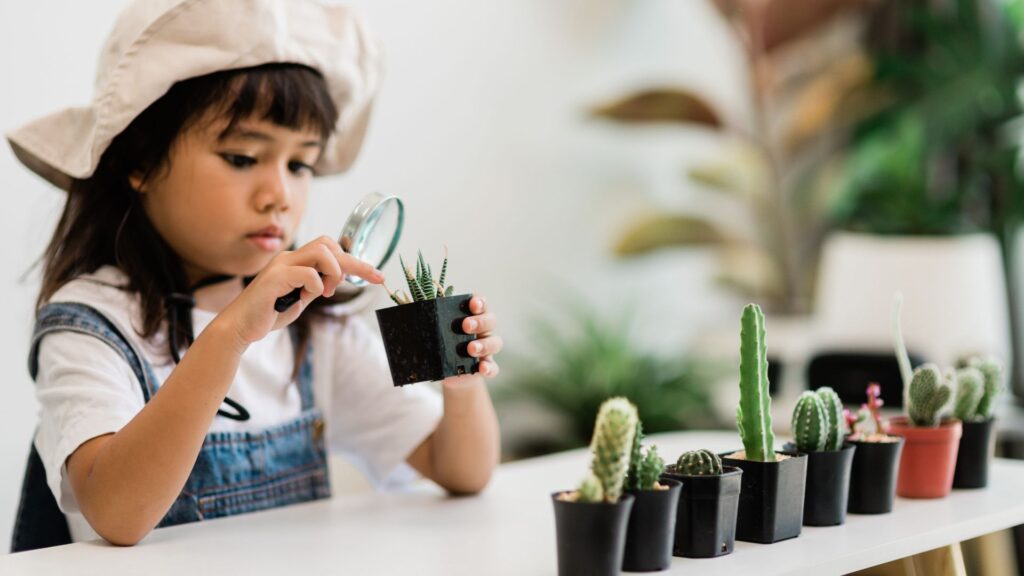 girl studying plants